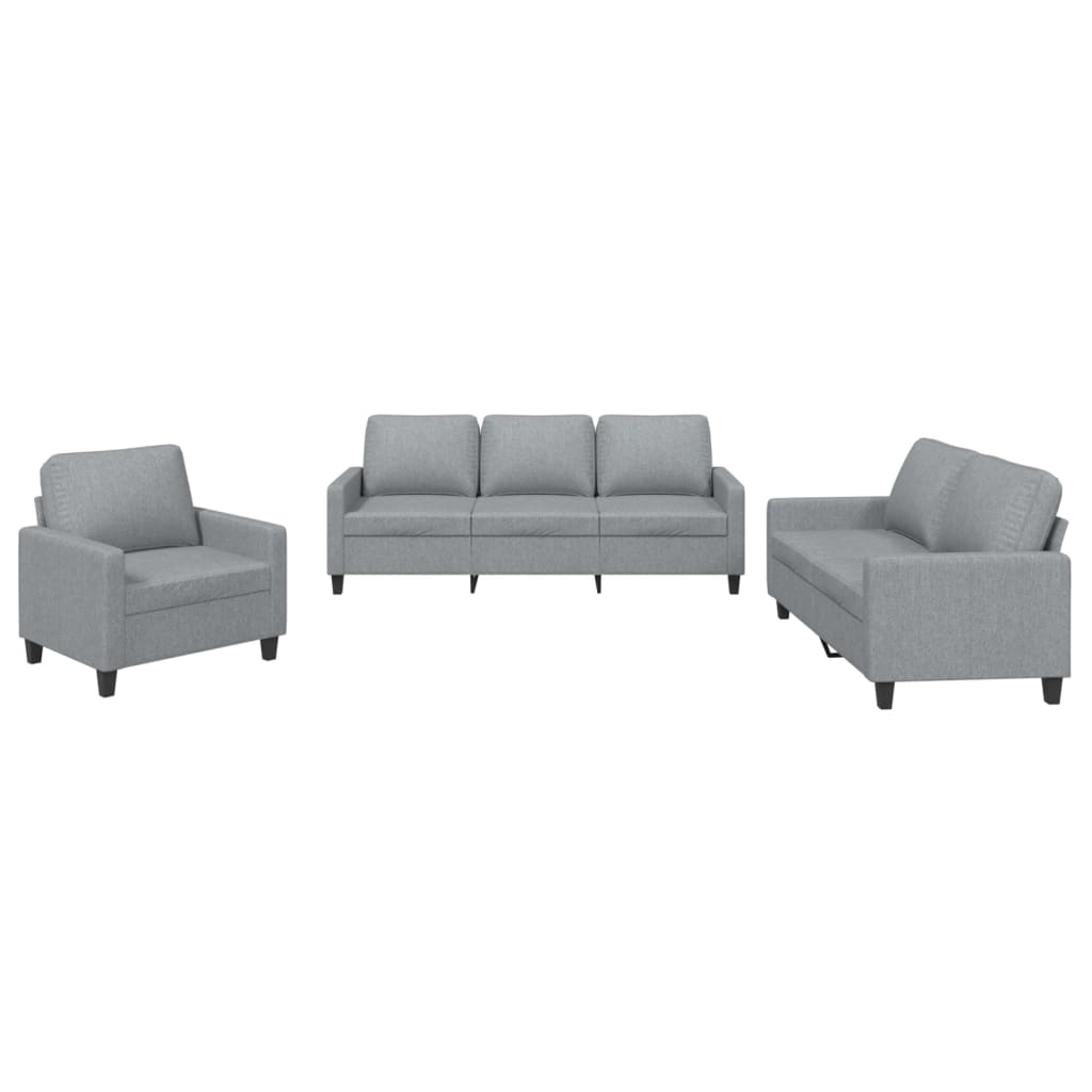3-dijelni set sofa s jastucima svjetlosivi od tkanine