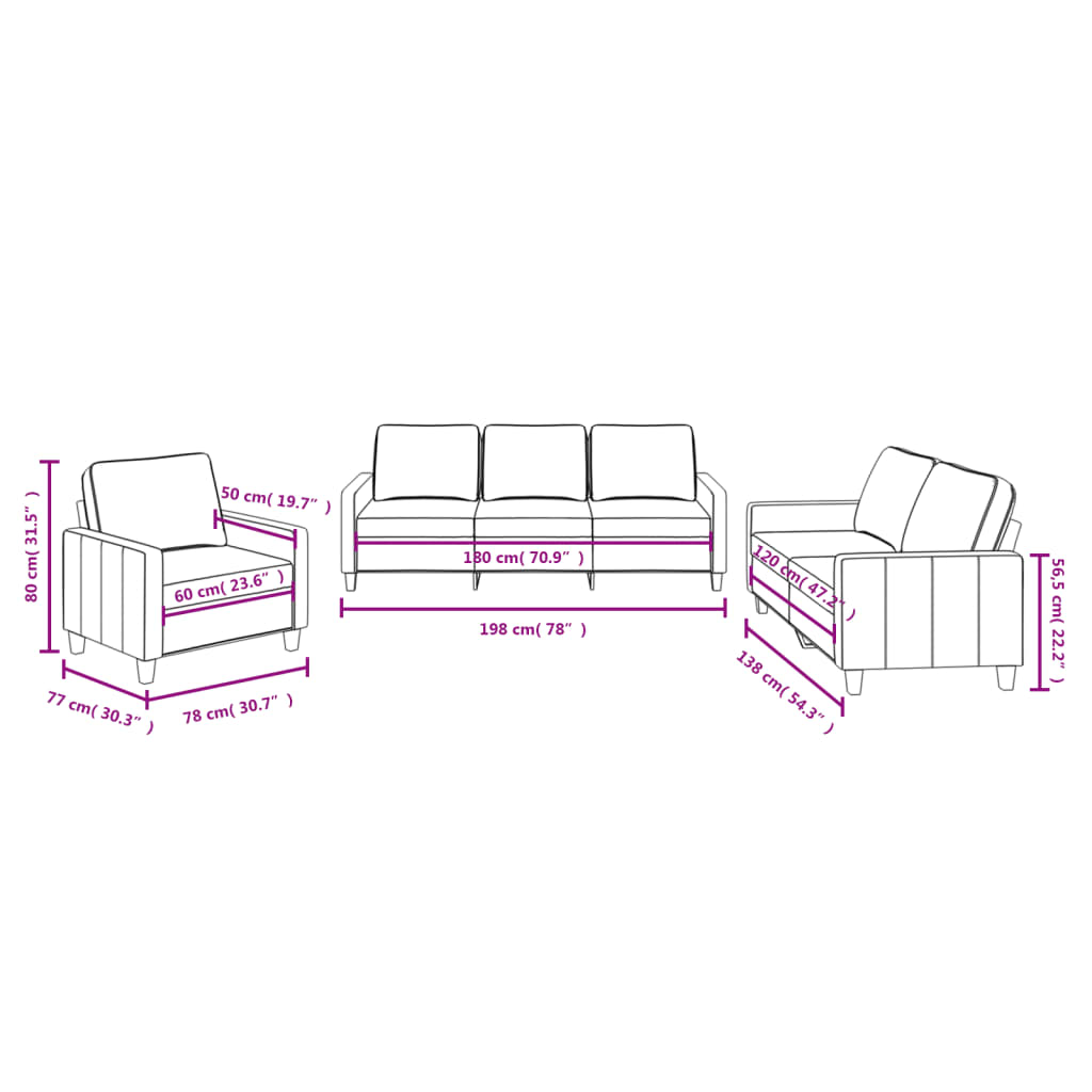 3-dijelni set sofa s jastucima smeđesivi od tkanine