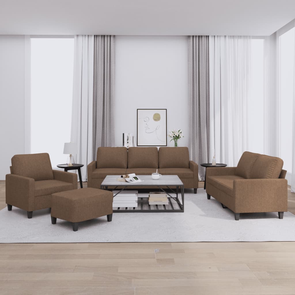 4-dijelni set sofa s jastucima smeđi od tkanine
