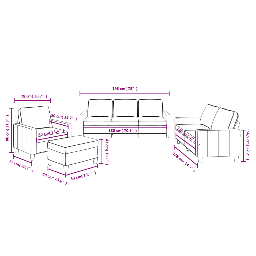 4-dijelni set sofa s jastucima crni od tkanine