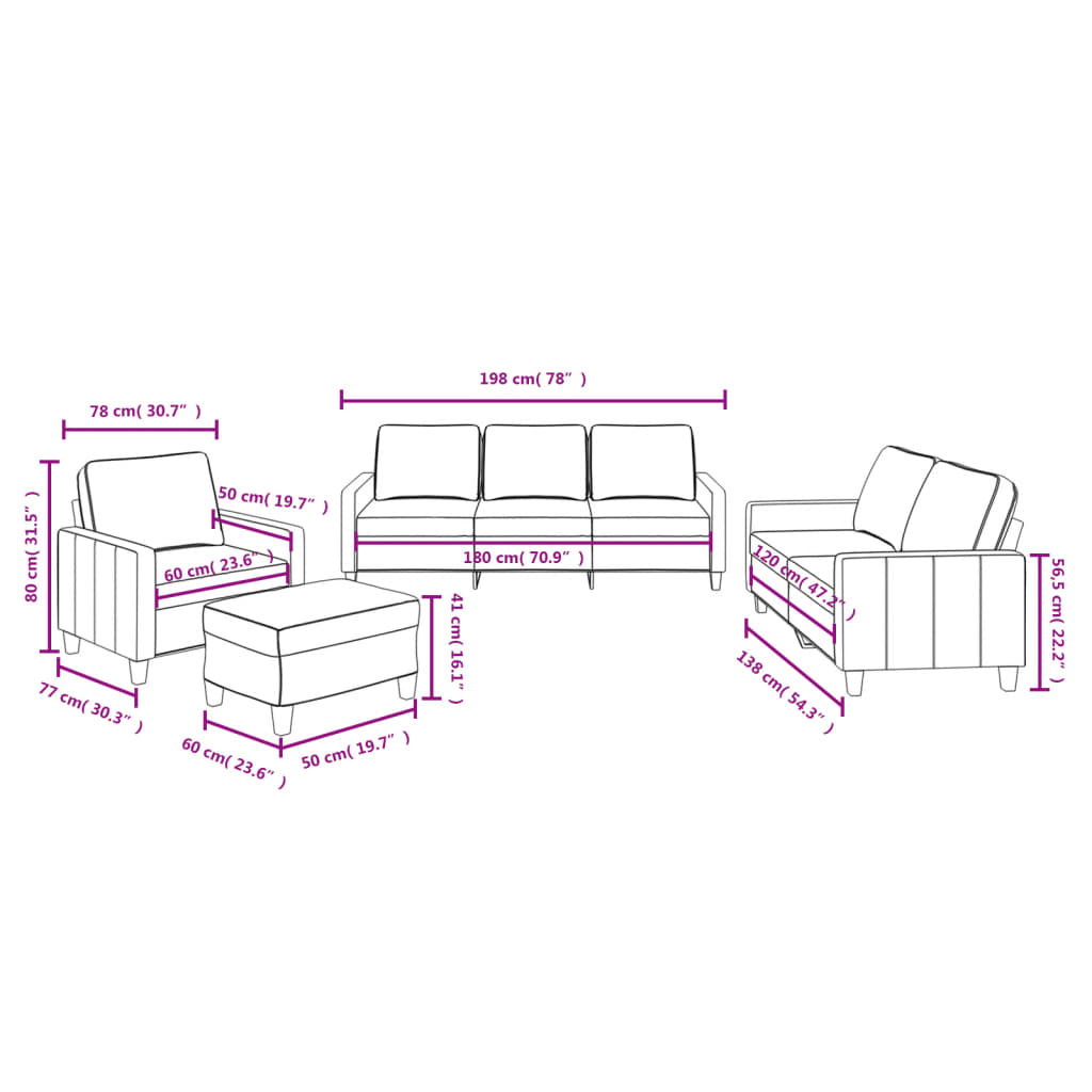 4-dijelni set sofa s jastucima smeđesivi od tkanine