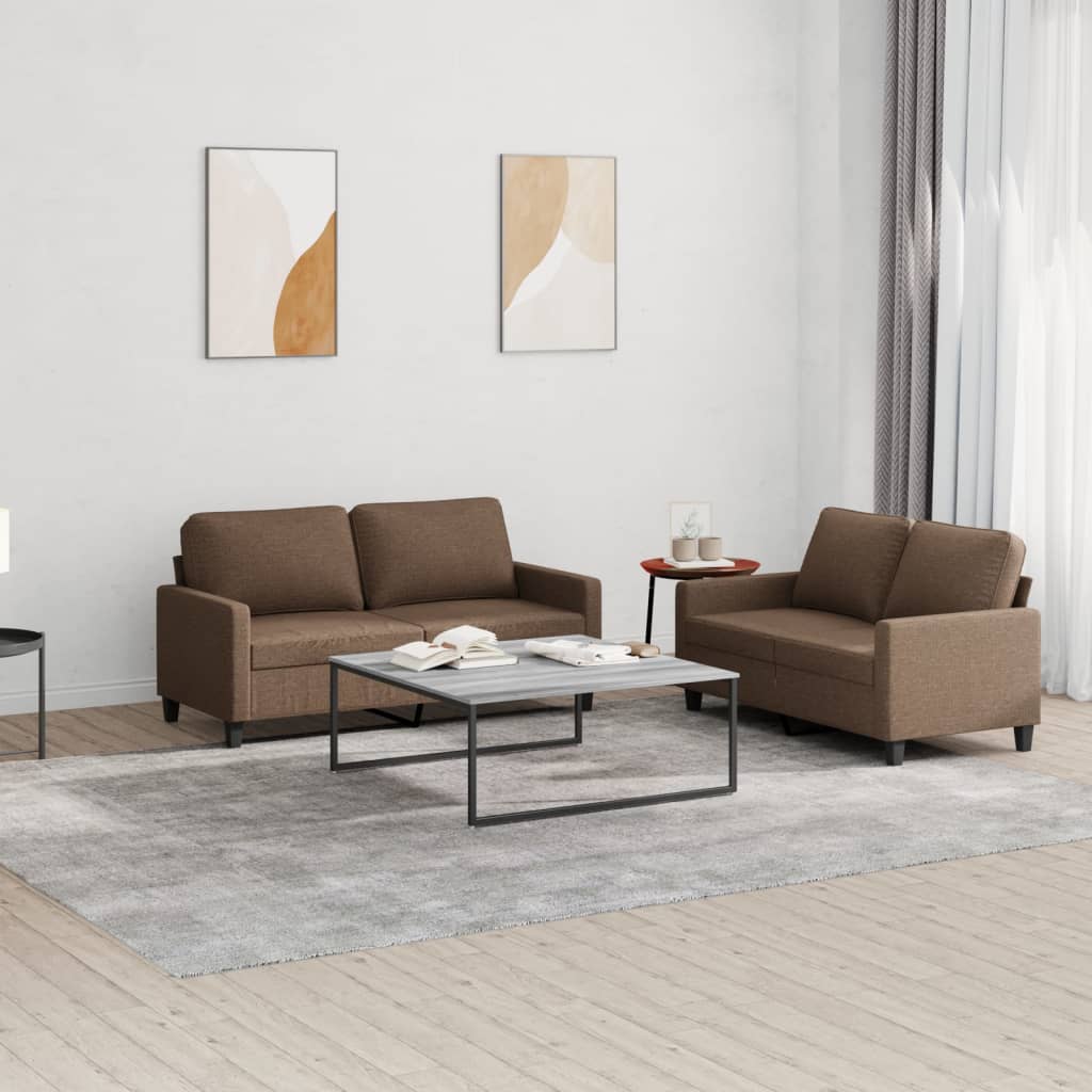 2-dijelni set sofa s jastucima smeđi od tkanine