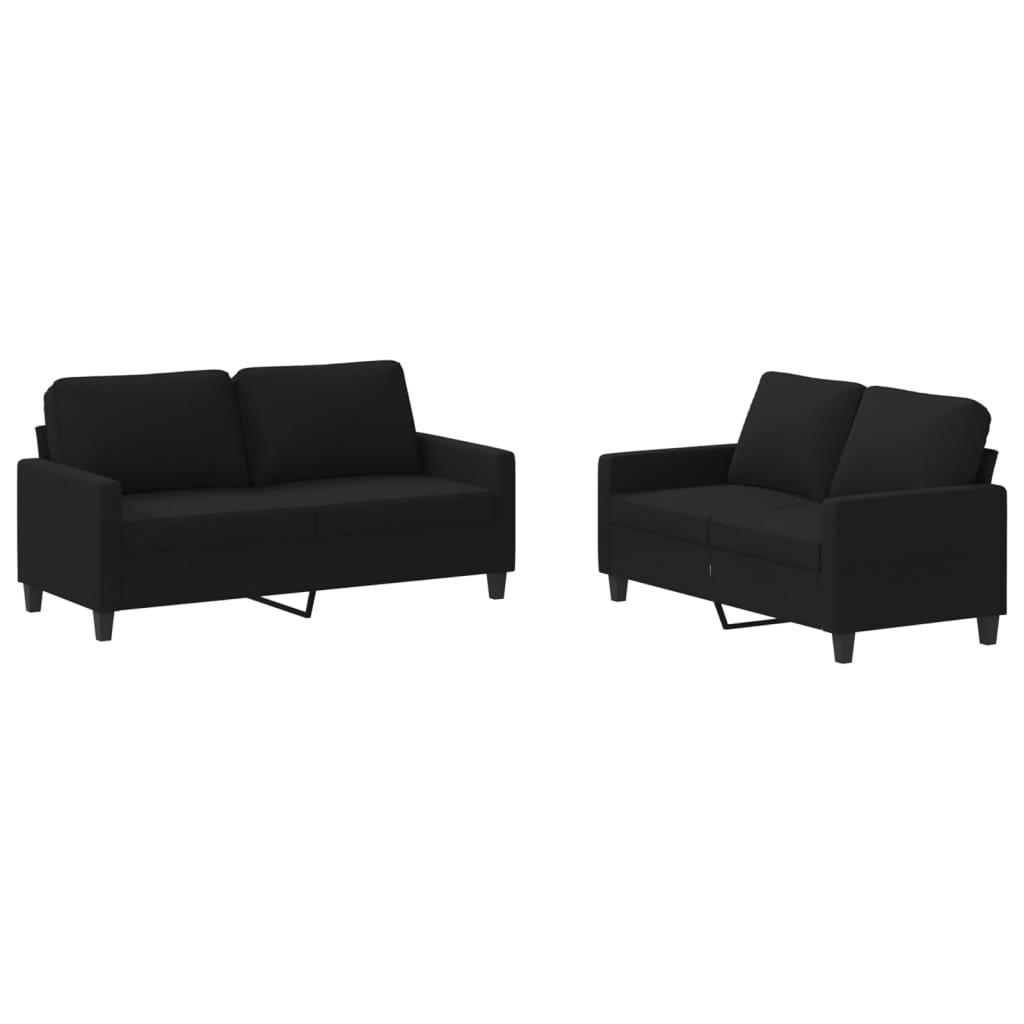 2-dijelni set sofa s jastucima crni od tkanine