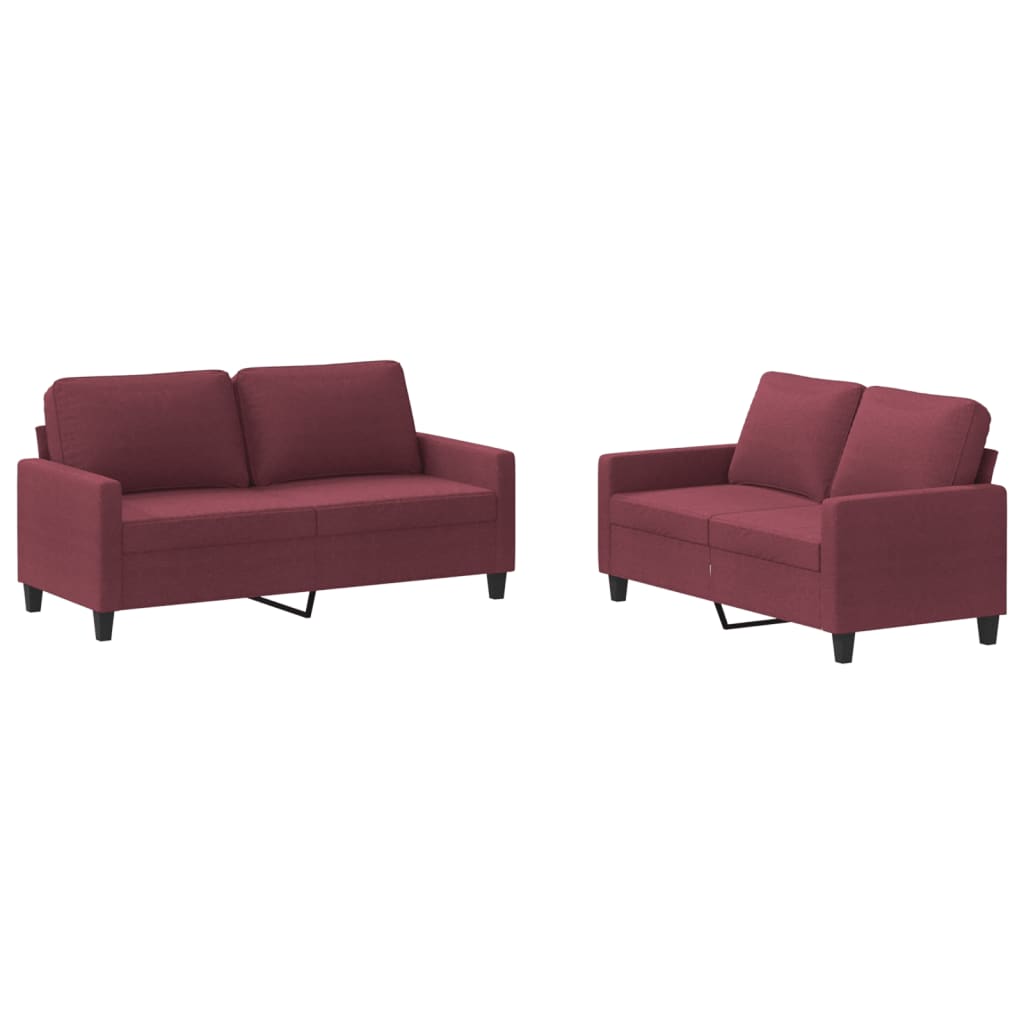 2-dijelni set sofa s jastucima crvena boja vina od tkanine