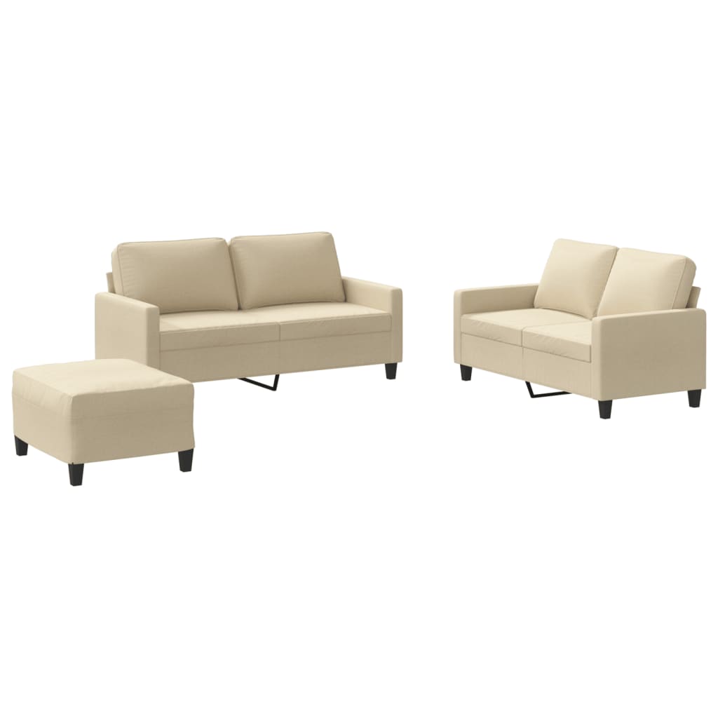 3-dijelni set sofa s jastucima krem od tkanine
