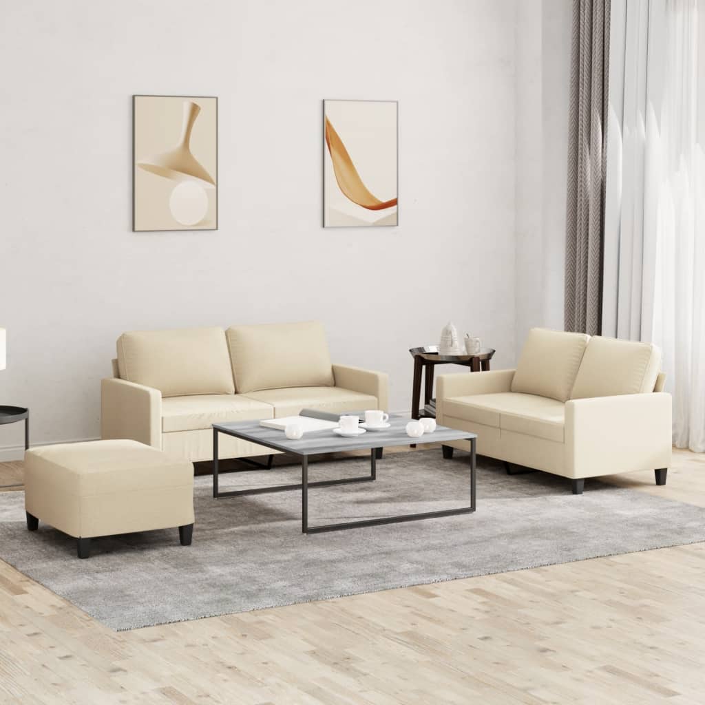 3-dijelni set sofa s jastucima krem od tkanine
