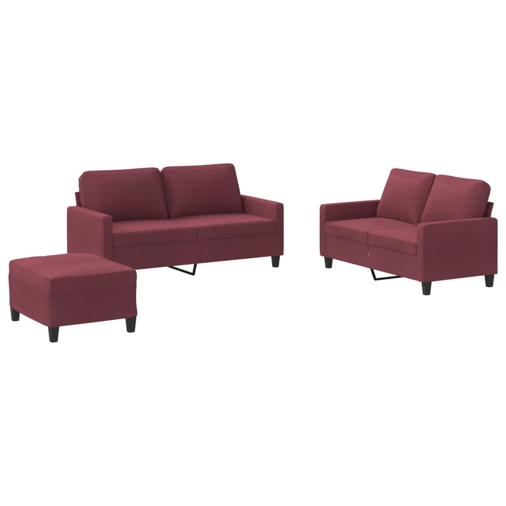3-dijelni set sofa s jastucima crvena boja vina od tkanine