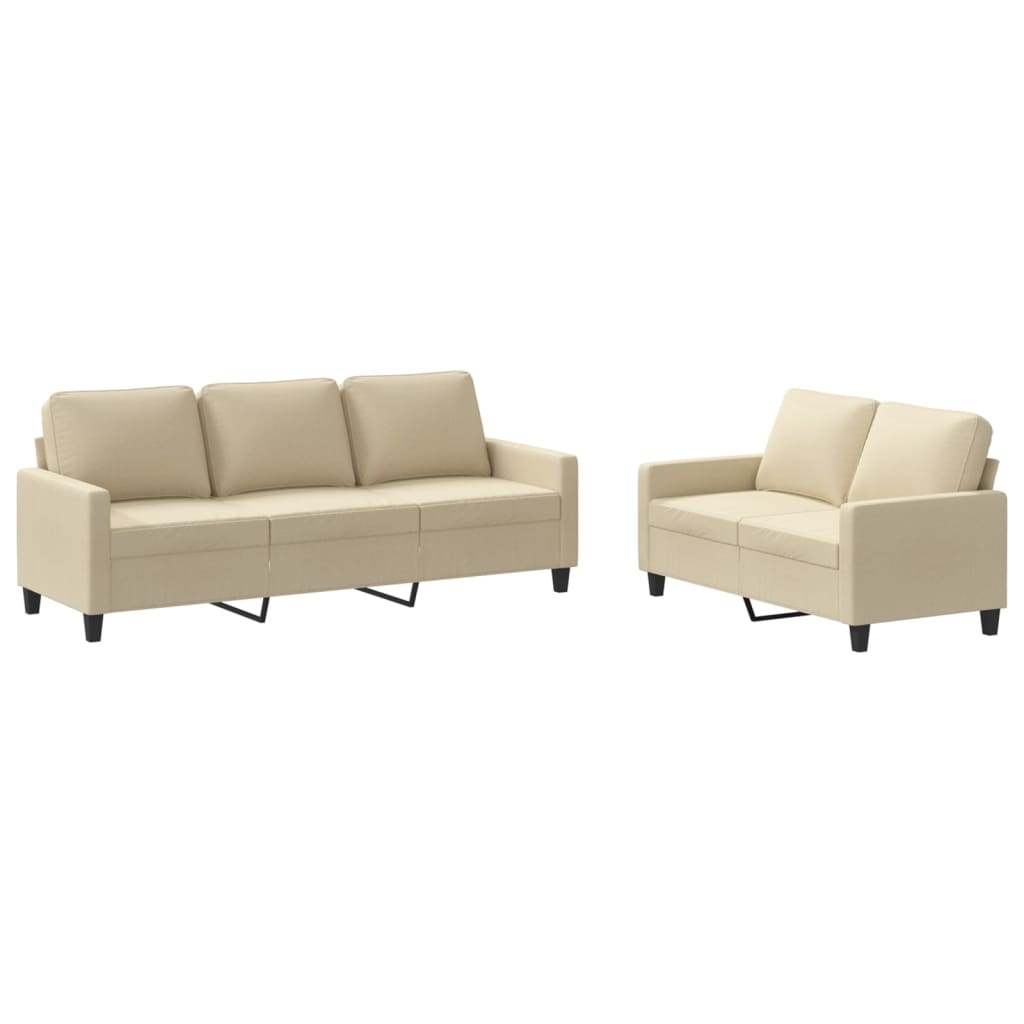 2-dijelni set sofa s jastucima krem od tkanine