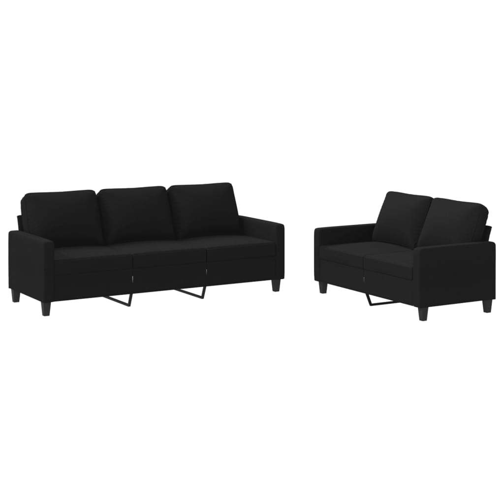 2-dijelni set sofa s jastucima crni od tkanine