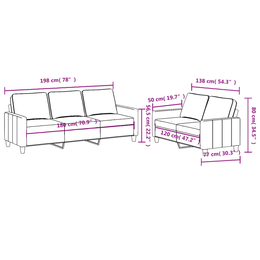 2-dijelni set sofa s jastucima crni od tkanine