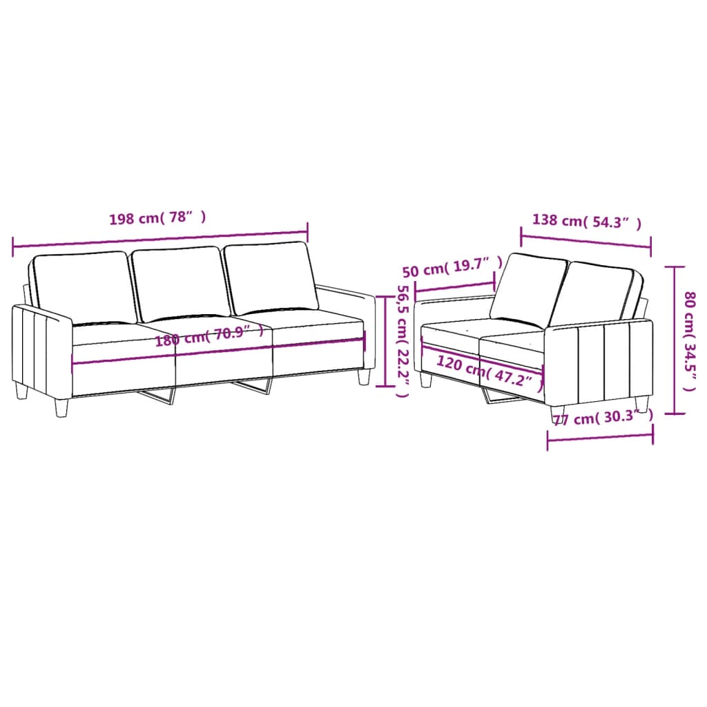 2-dijelni set sofa s jastucima crvena boja vina od tkanine