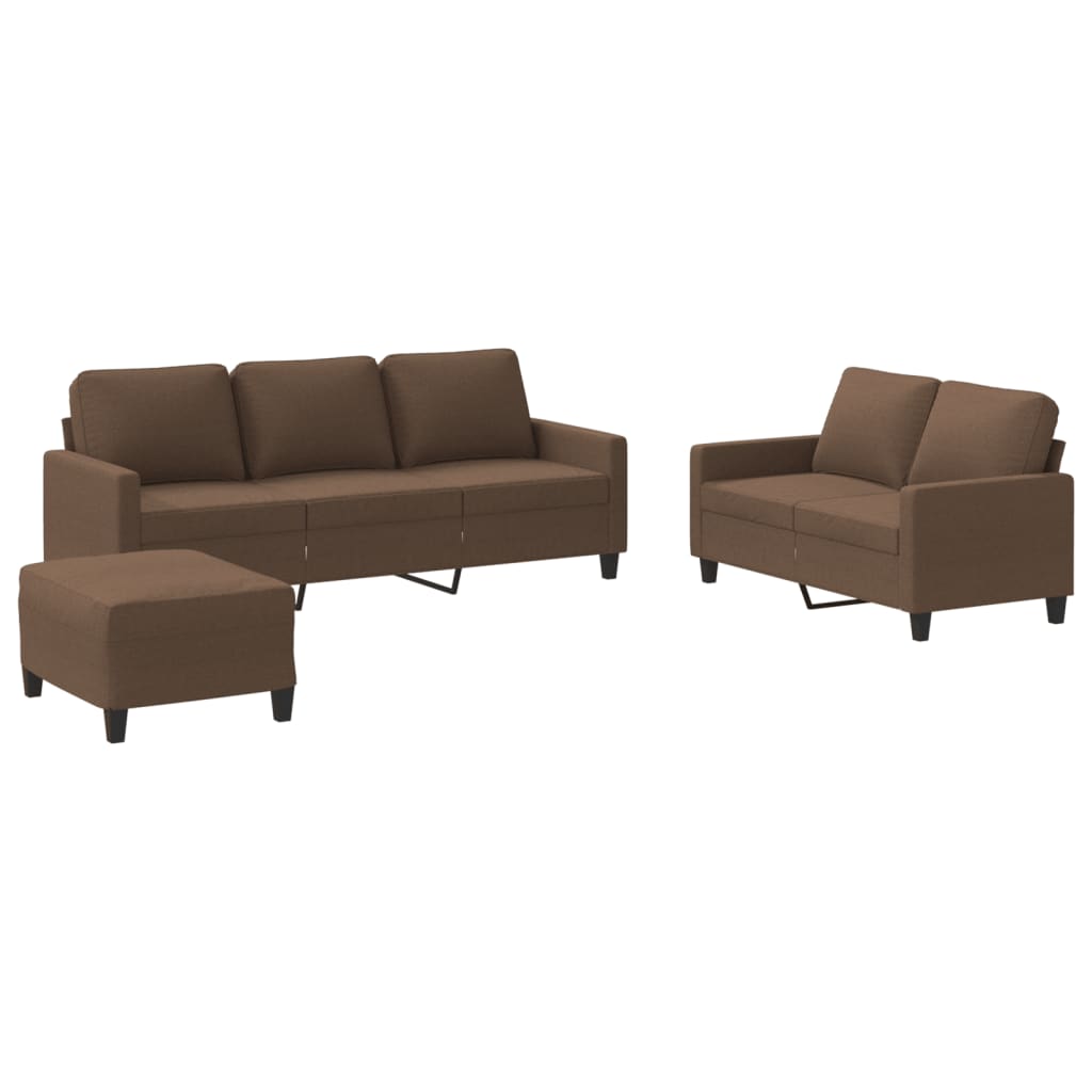 3-dijelni set sofa s jastucima smeđi od tkanine