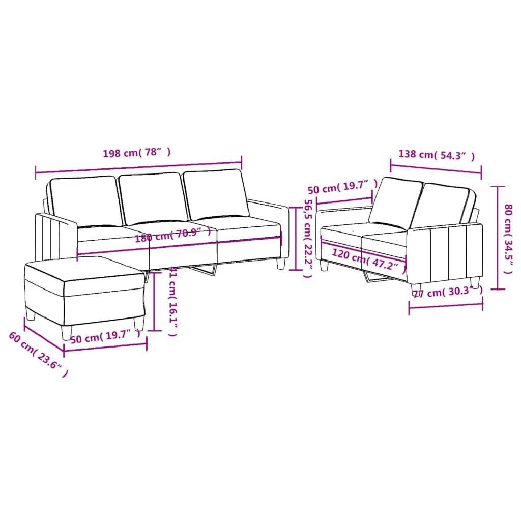 3-dijelni set sofa s jastucima smeđesivi od tkanine