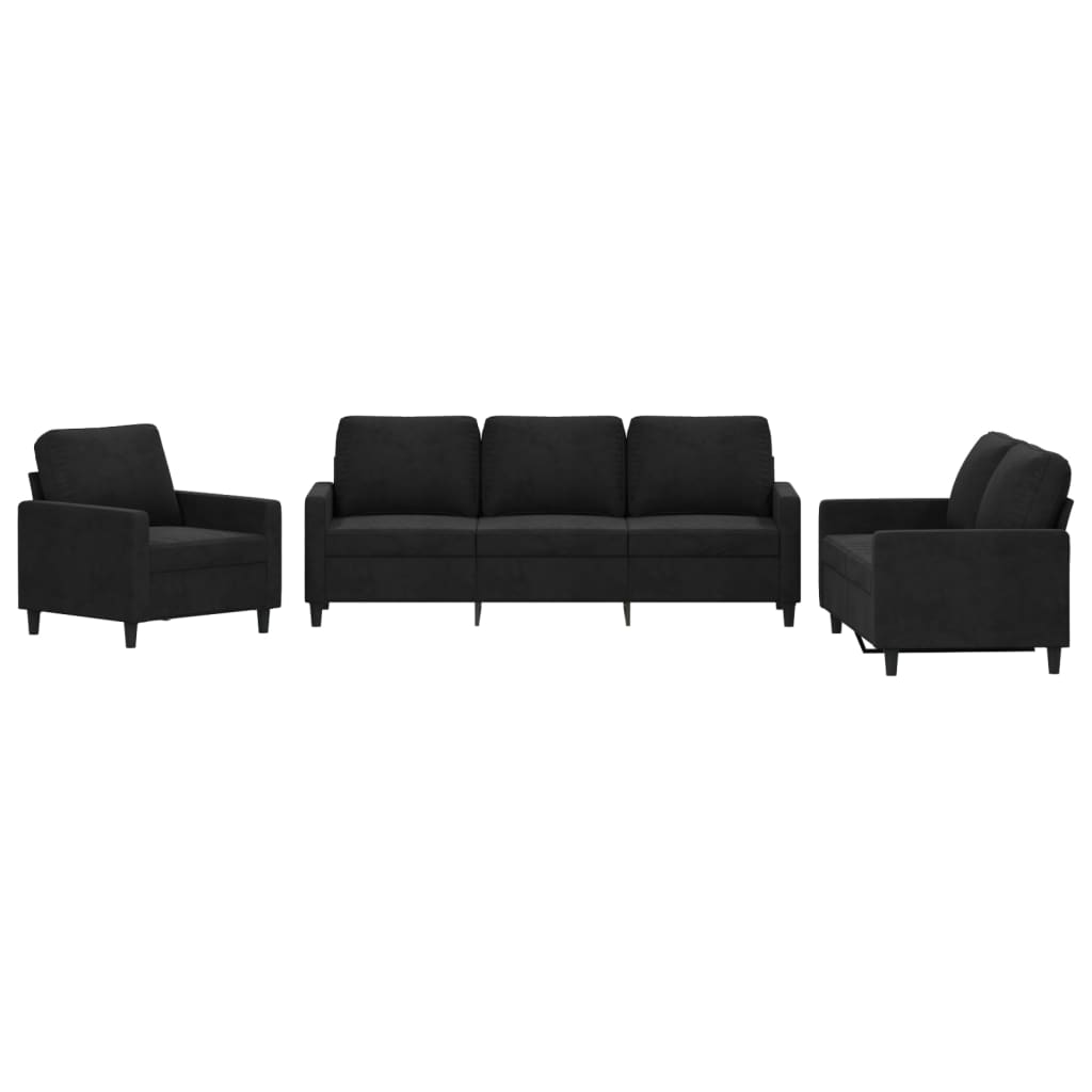 3-dijelni set sofa s jastucima crni baršunasti