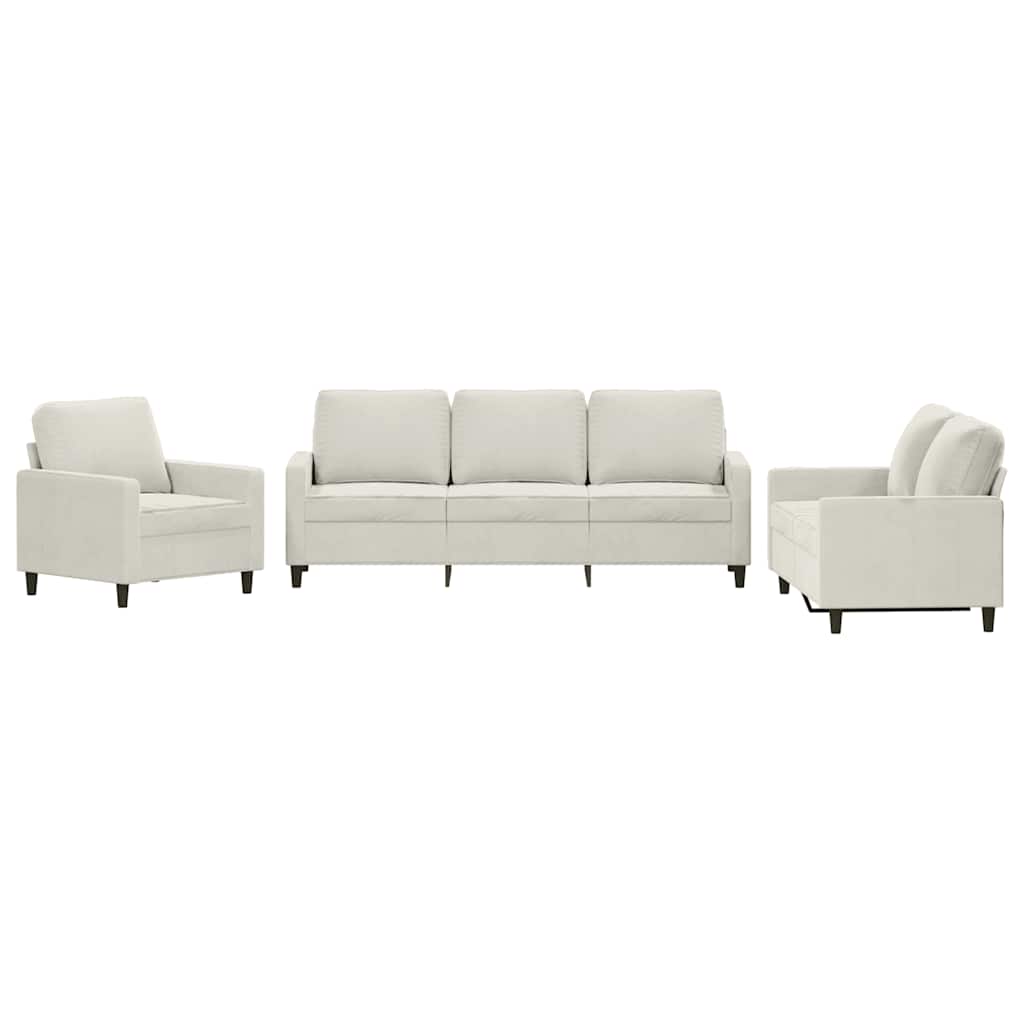 3-dijelni set sofa s jastucima krem baršunasti