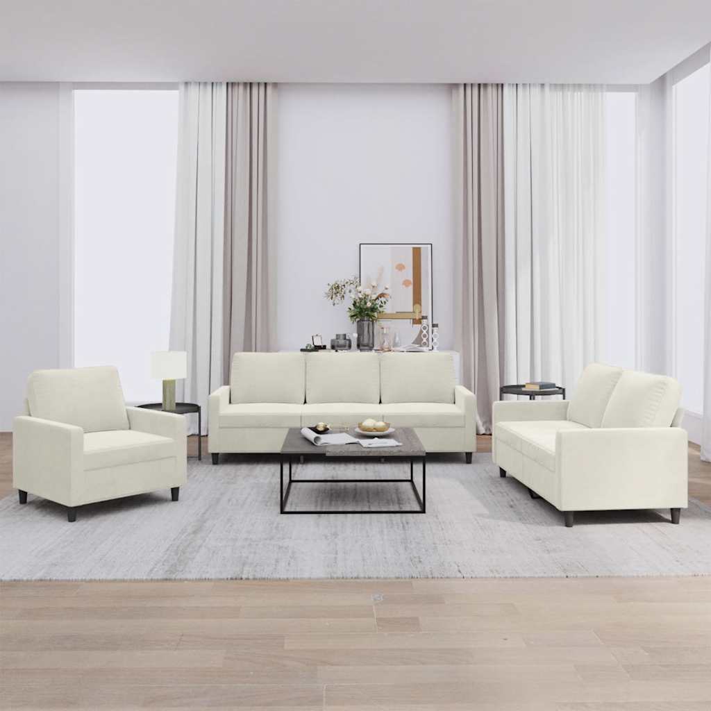 3-dijelni set sofa s jastucima krem baršunasti