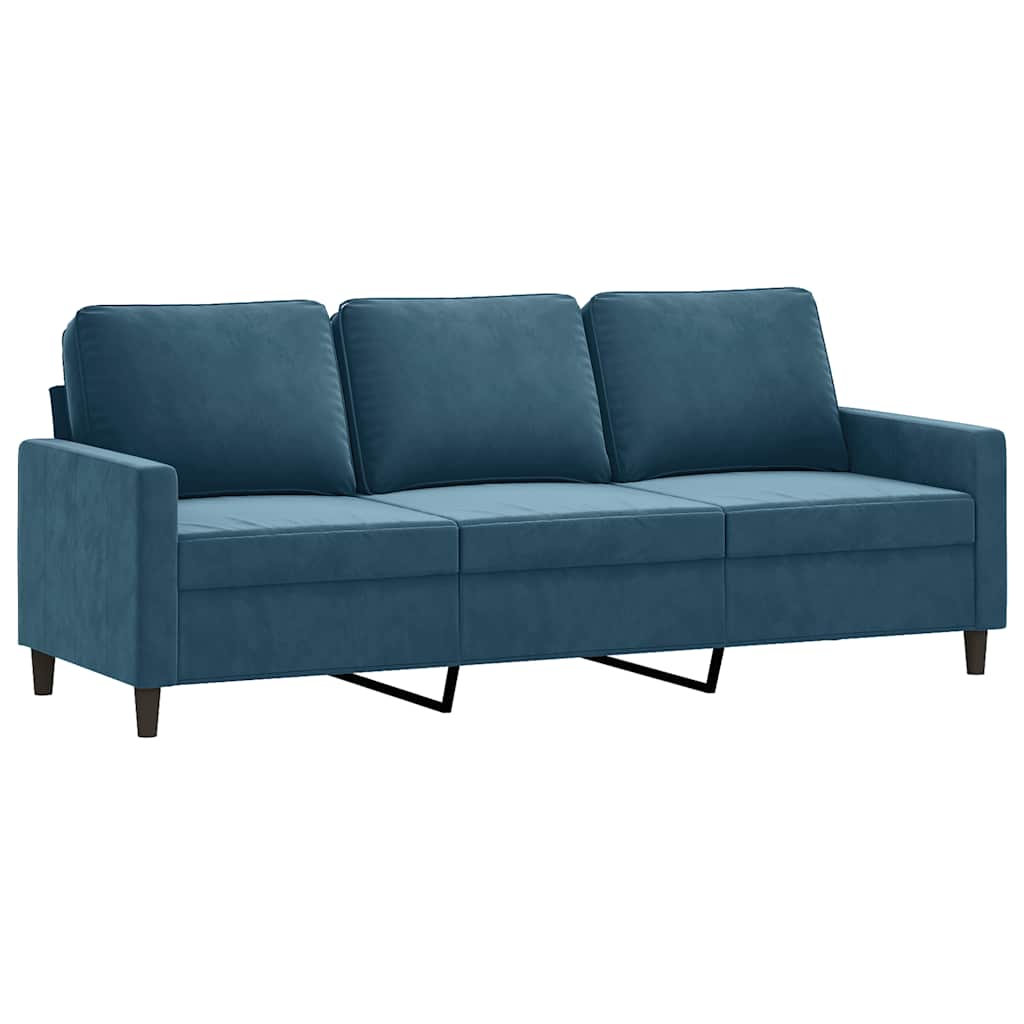3-dijelni set sofa s jastucima plavi baršunasti