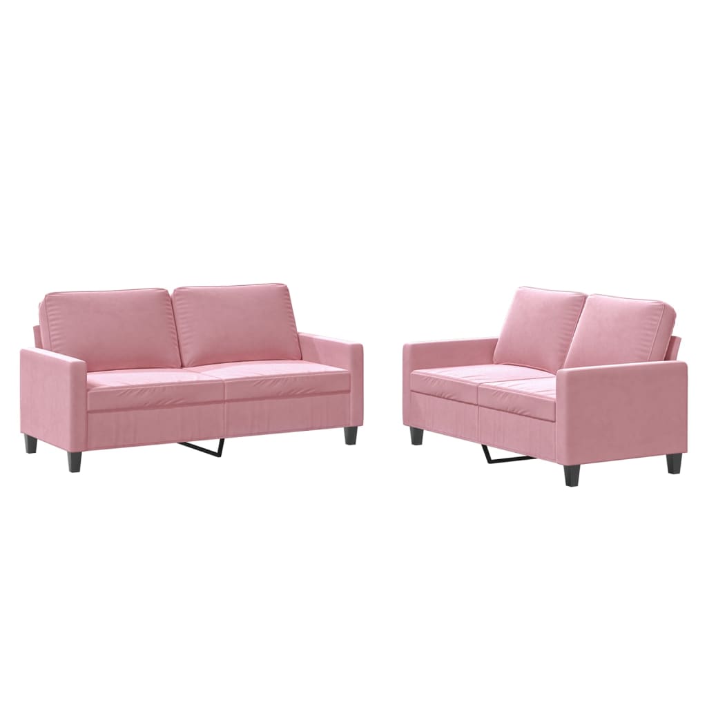 2-dijelni set sofa s jastucima ružičasti baršunasti