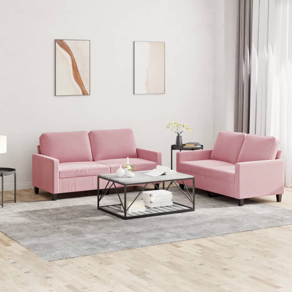 2-dijelni set sofa s jastucima ružičasti baršunasti