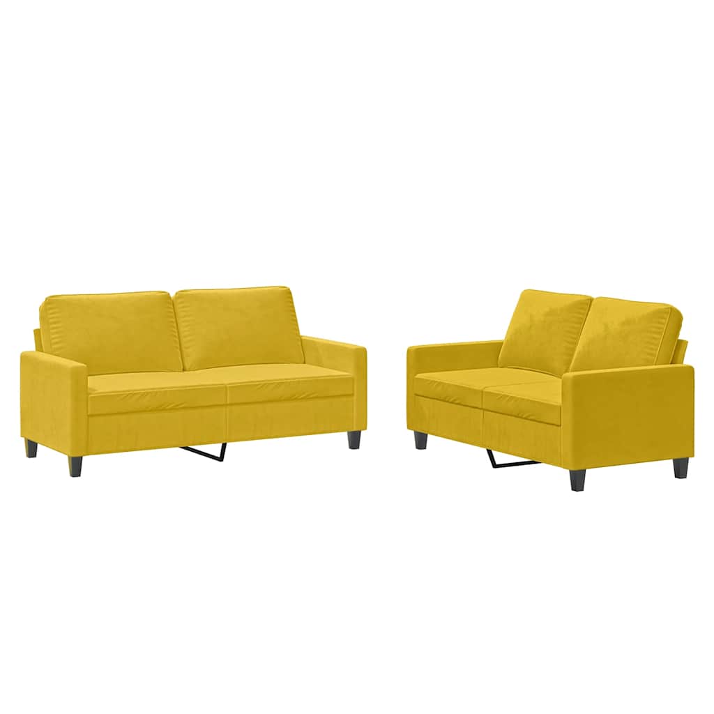 2-dijelni set sofa s jastucima žuti baršunasti
