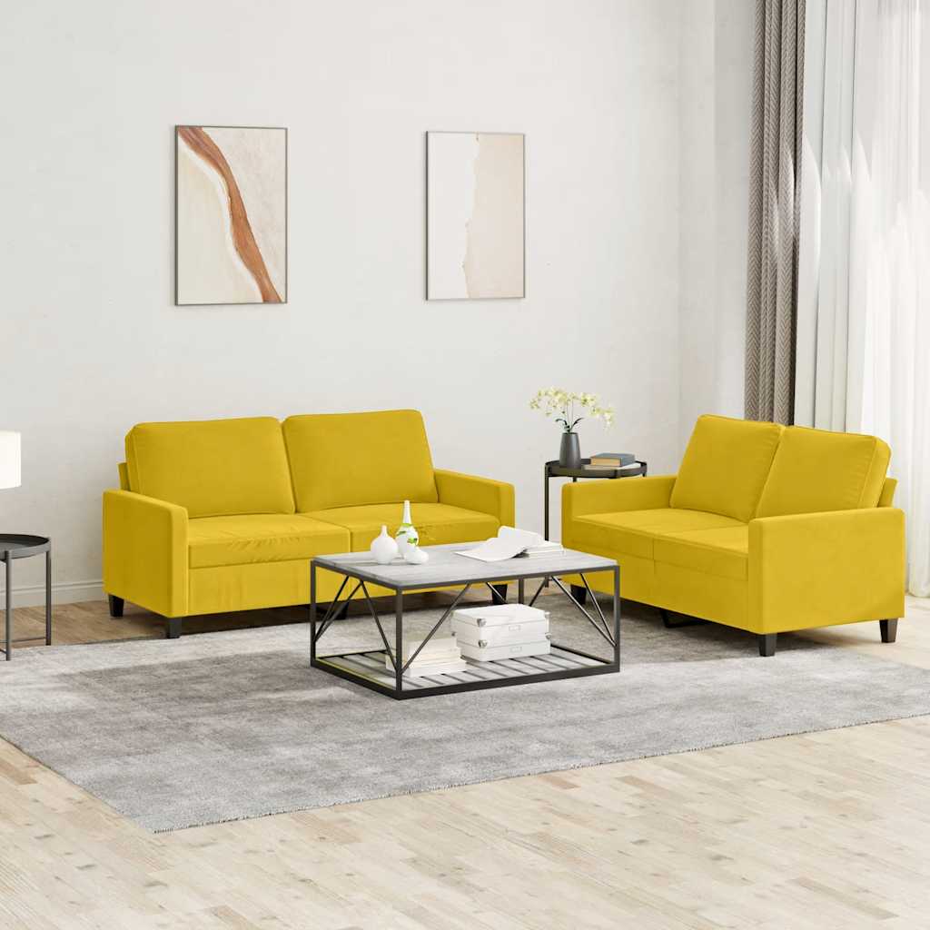 2-dijelni set sofa s jastucima žuti baršunasti