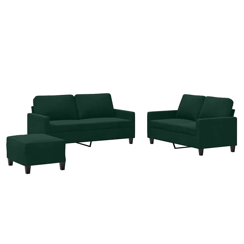 3-dijelni set sofa s jastucima tamnozeleni baršunasti