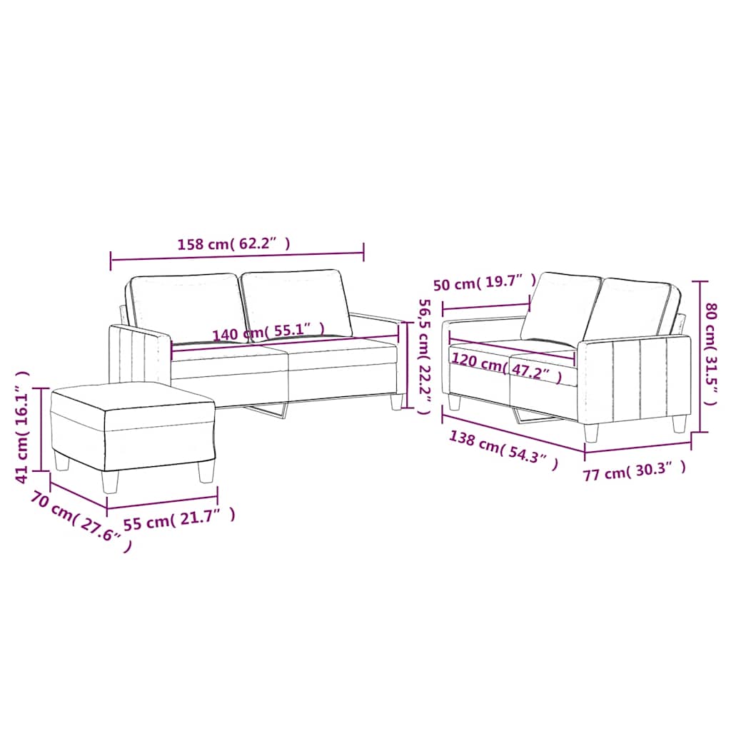 3-dijelni set sofa s jastucima tamnozeleni baršunasti