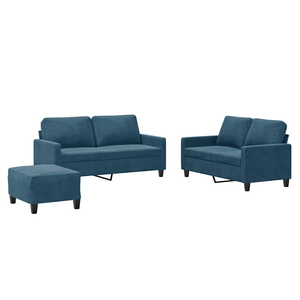3-dijelni set sofa s jastucima plavi baršunasti