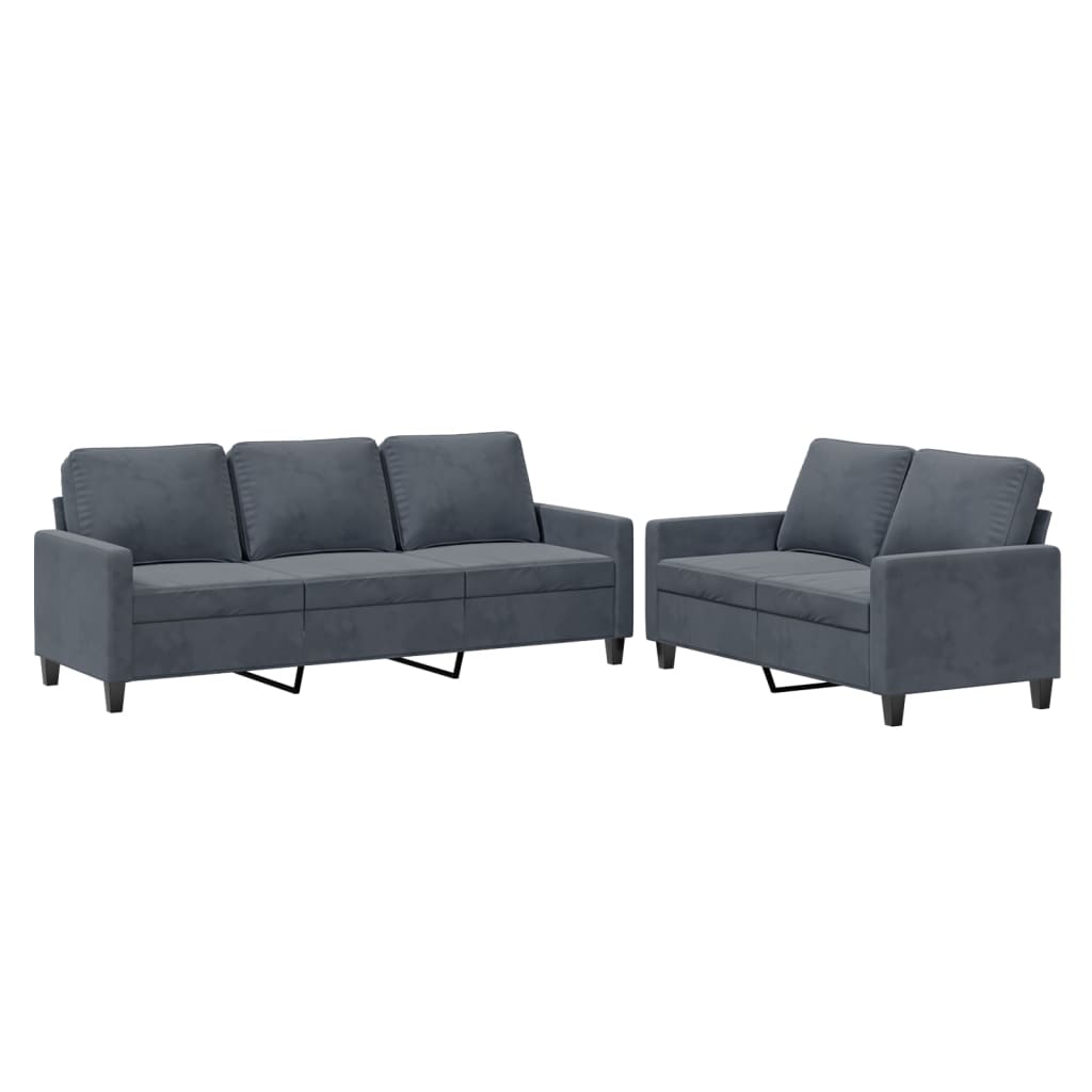 2-dijelni set sofa s jastucima tamnosivi baršunasti