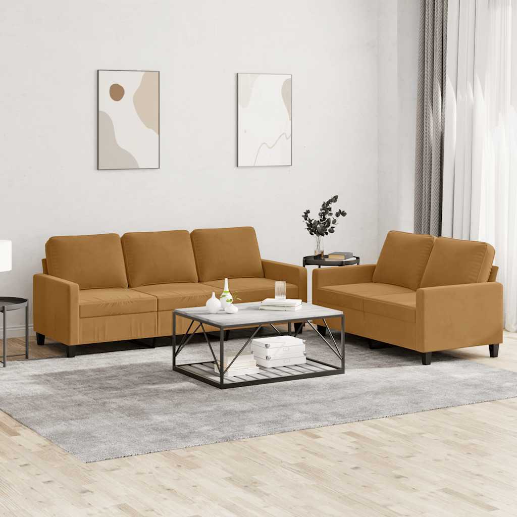 2-dijelni set sofa s jastucima smeđi baršunasti