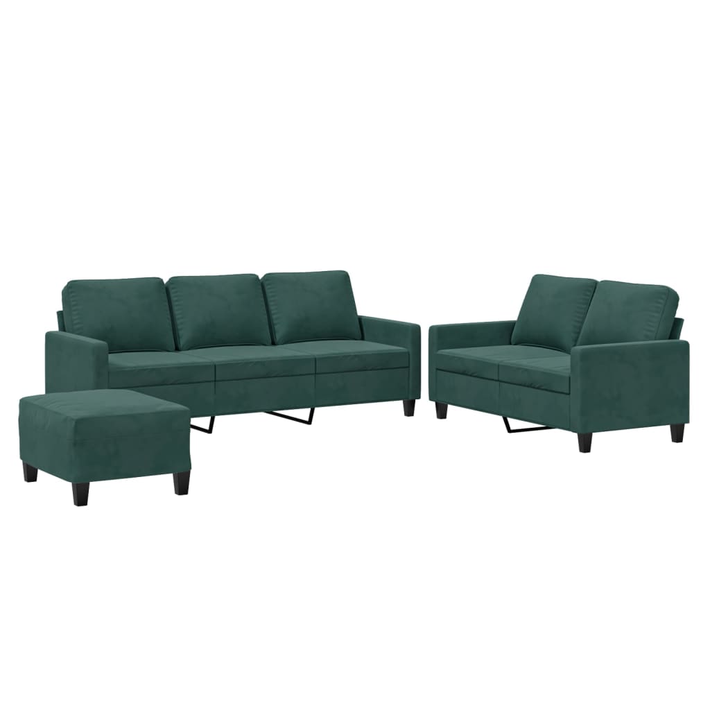 3-dijelni set sofa s jastucima tamnozeleni baršunasti