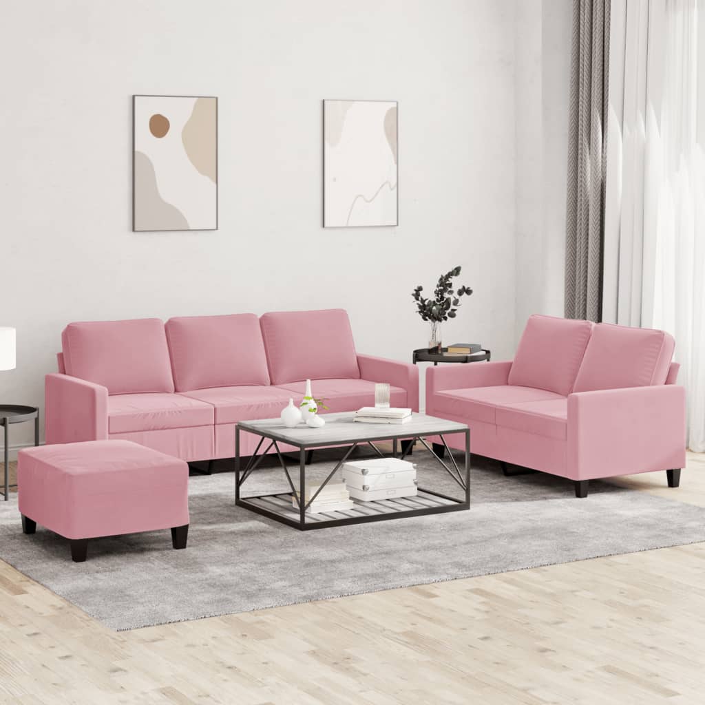 3-dijelni set sofa s jastucima ružičasti baršunasti