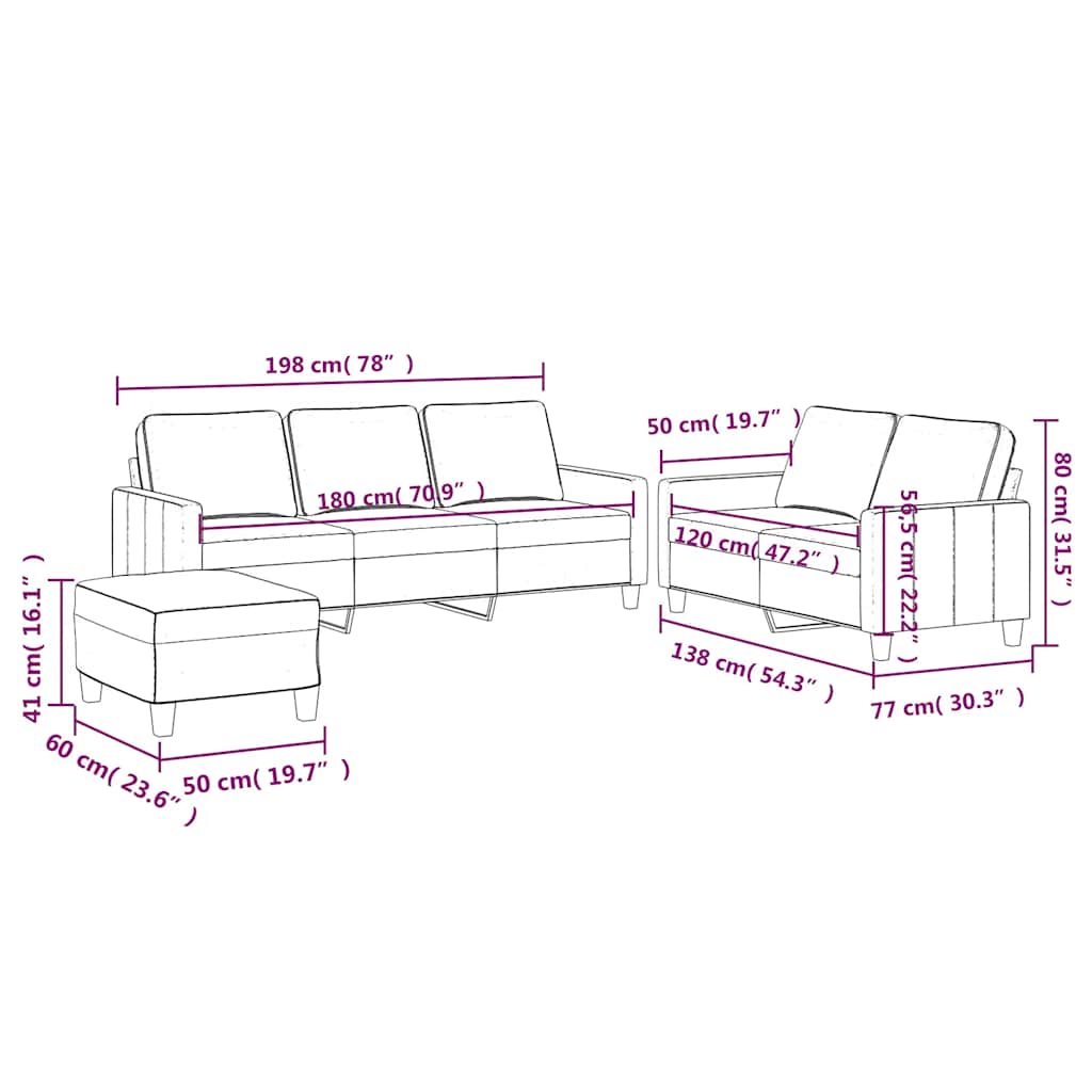 3-dijelni set sofa s jastucima krem baršunasti
