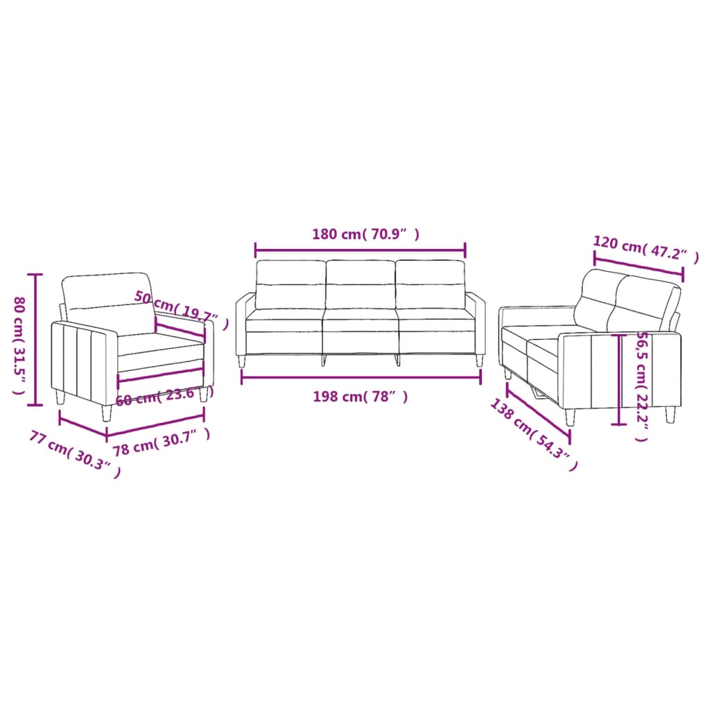 3-dijelni set sofa s jastucima svjetlosivi od tkanine