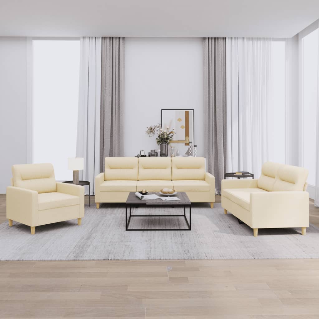 3-dijelni set sofa s jastucima krem od tkanine