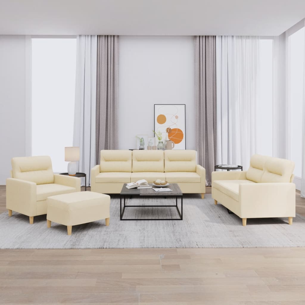4-dijelni set sofa s jastucima krem od tkanine