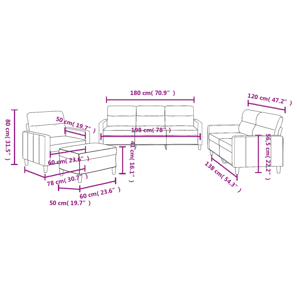 4-dijelni set sofa s jastucima crni od tkanine