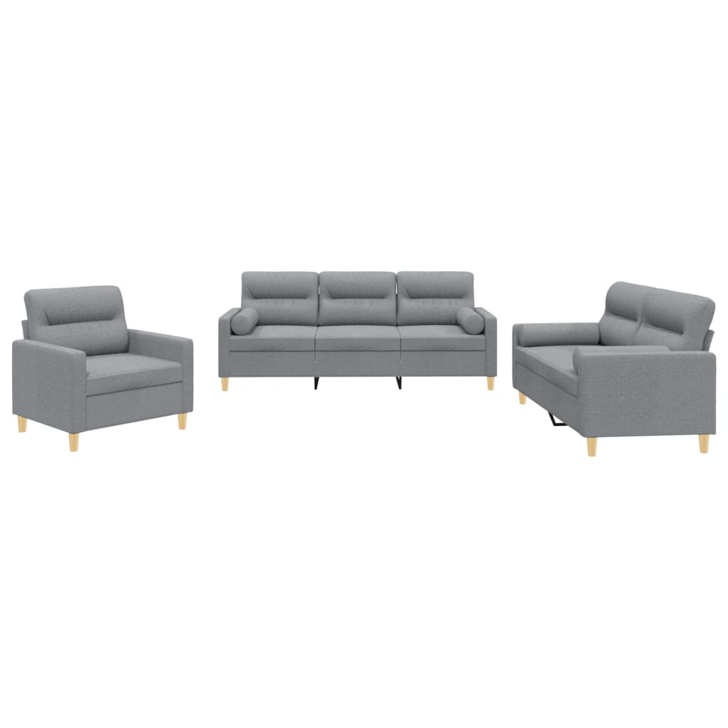 3-dijelni set sofa s jastucima svjetlosivi od tkanine