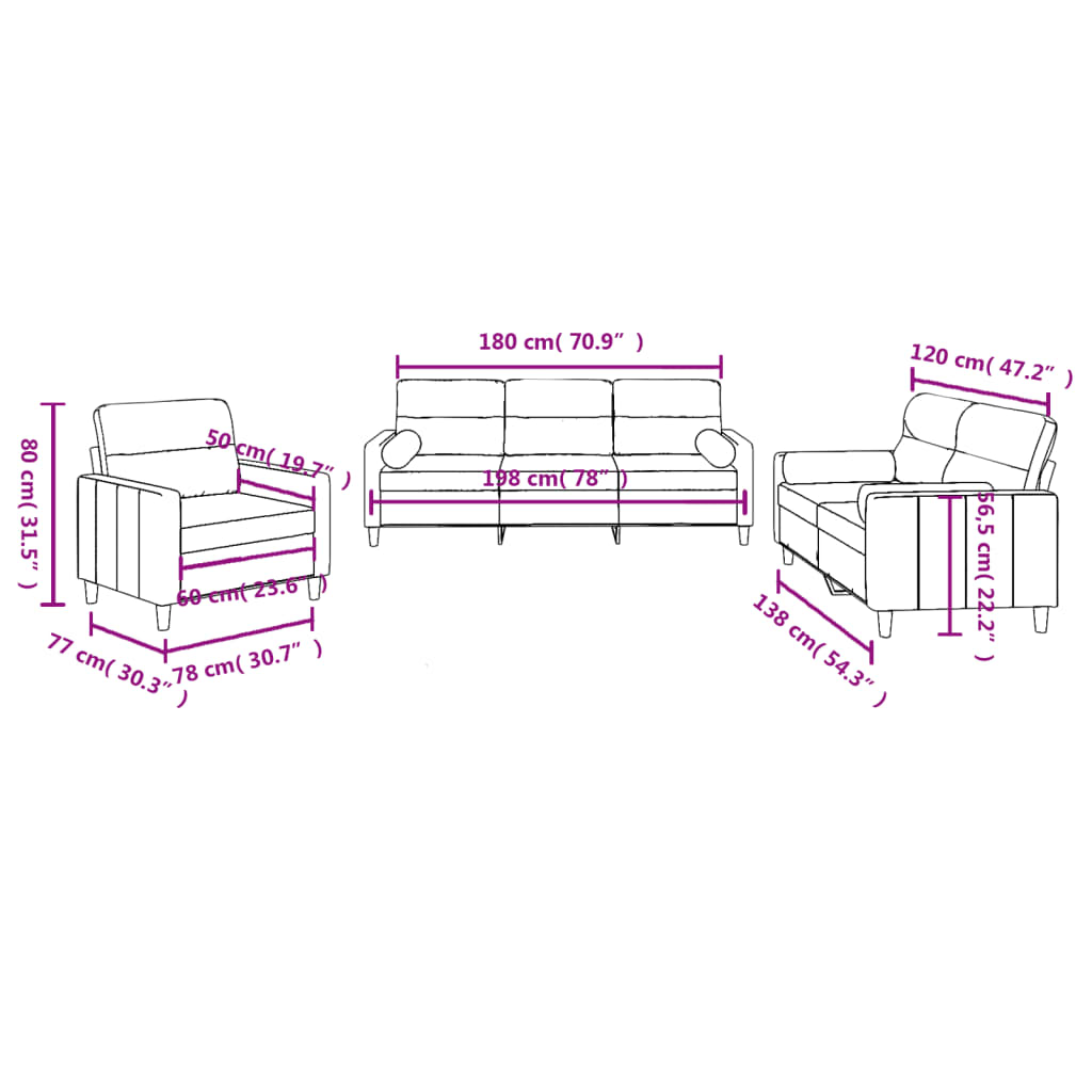 3-dijelni set sofa s jastucima tamnosivi od tkanine