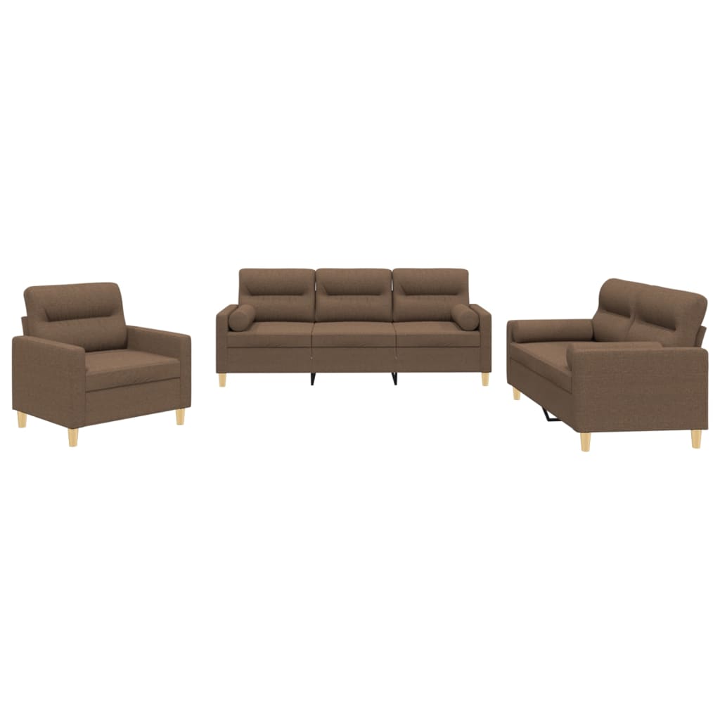 3-dijelni set sofa s jastucima smeđi od tkanine