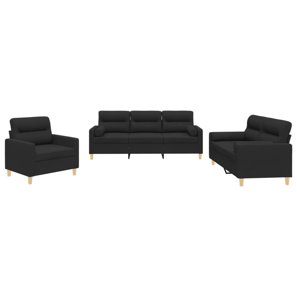 3-dijelni set sofa s jastucima crni od mikrovlakana