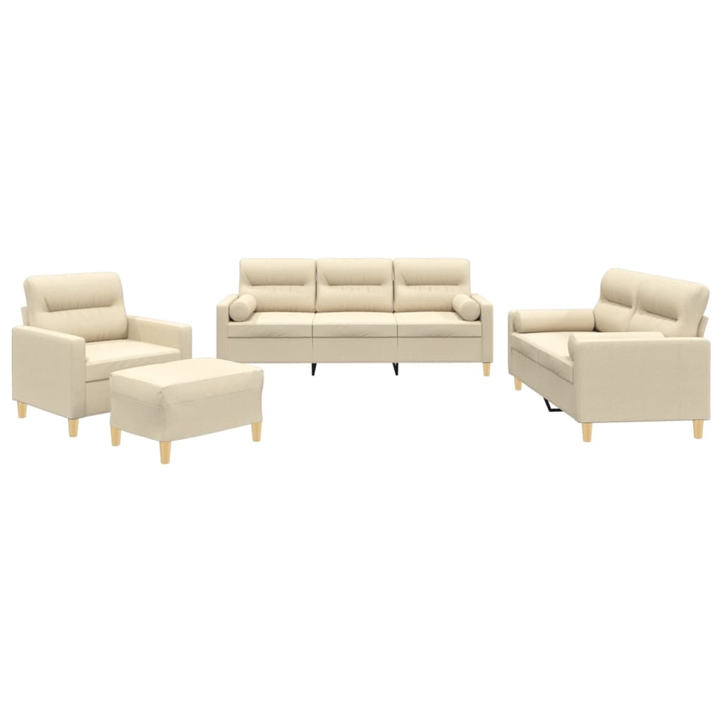4-dijelni set sofa s jastucima krem od tkanine