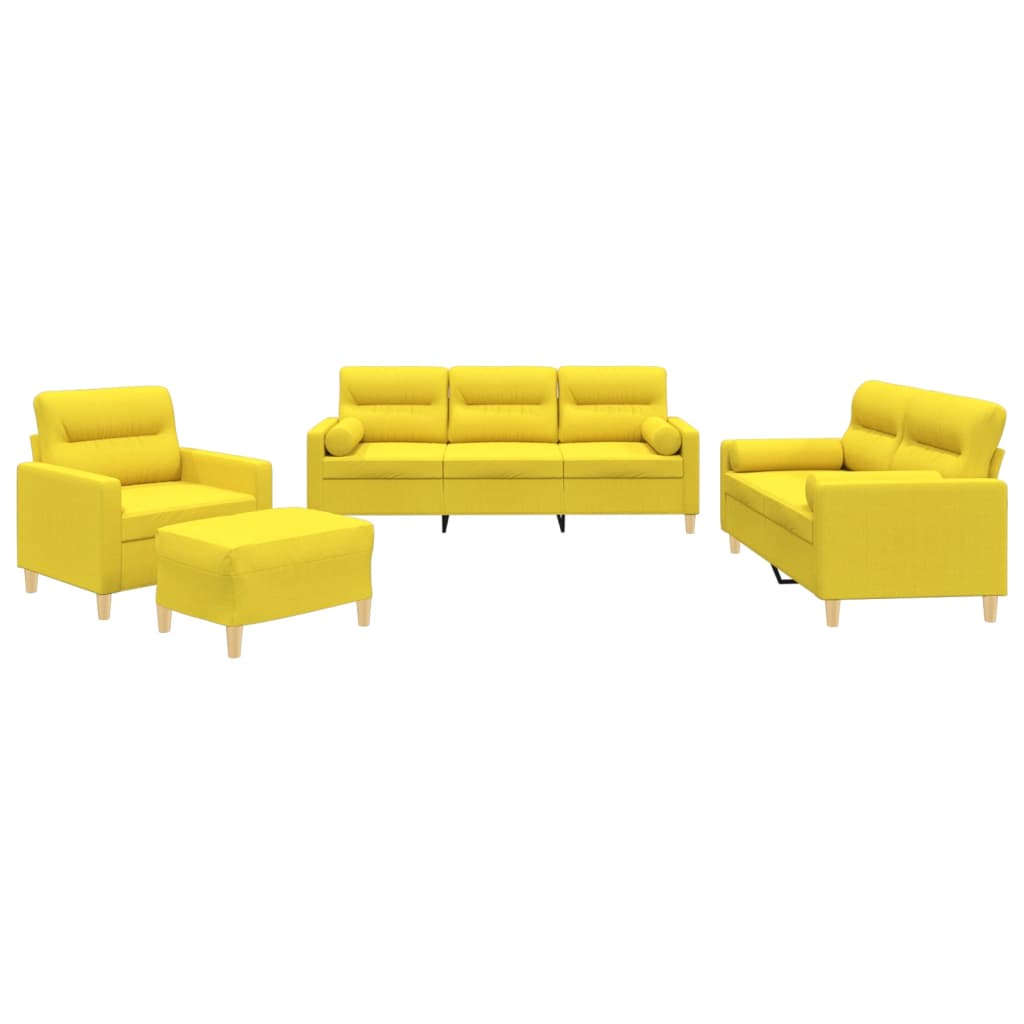 4-dijelni set sofa s jastucima svjetložuti od tkanine