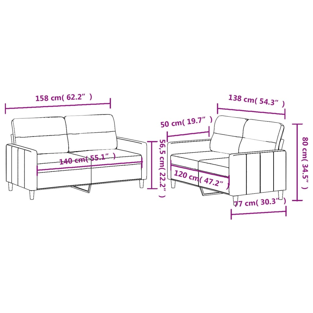 2-dijelni set sofa s jastucima smeđesivi od tkanine