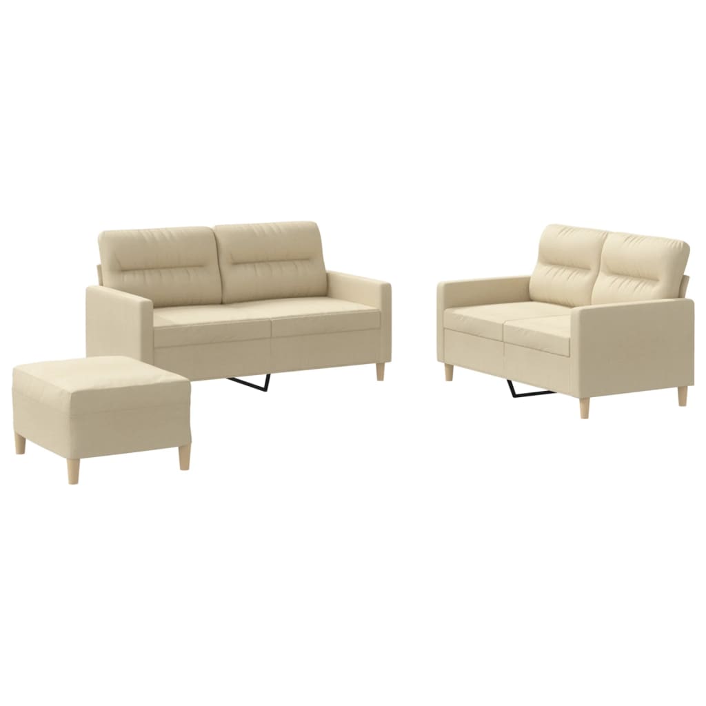 3-dijelni set sofa s jastucima krem od tkanine