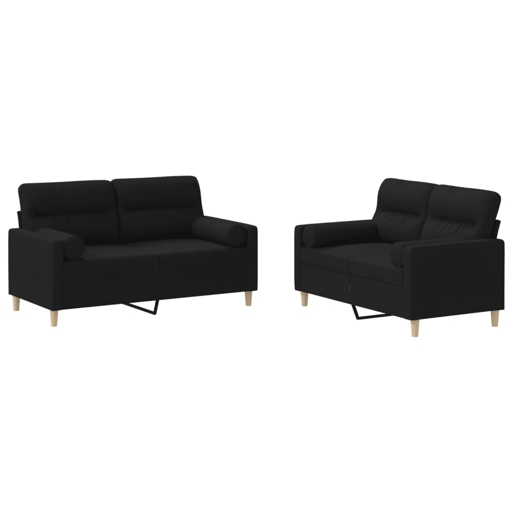 2-dijelni set sofa s jastucima crni od tkanine