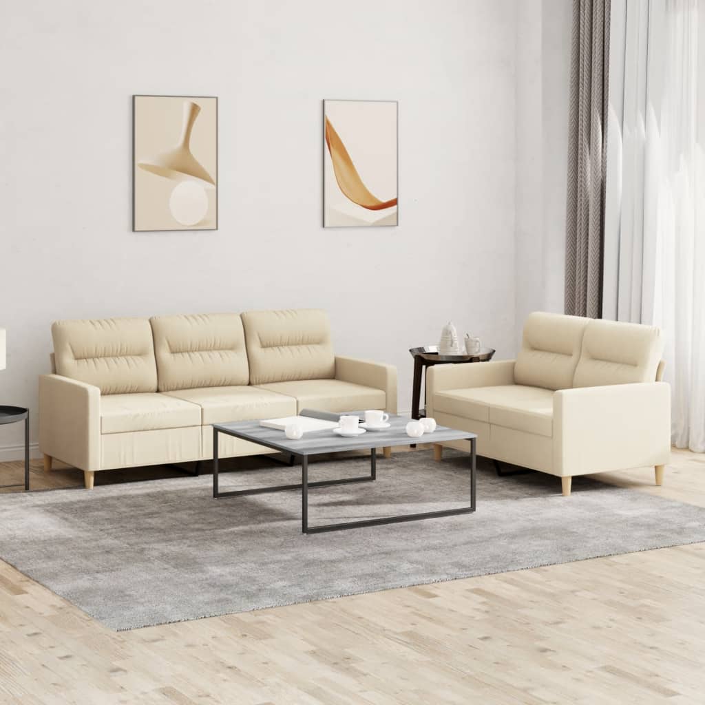 2-dijelni set sofa s jastucima krem od tkanine