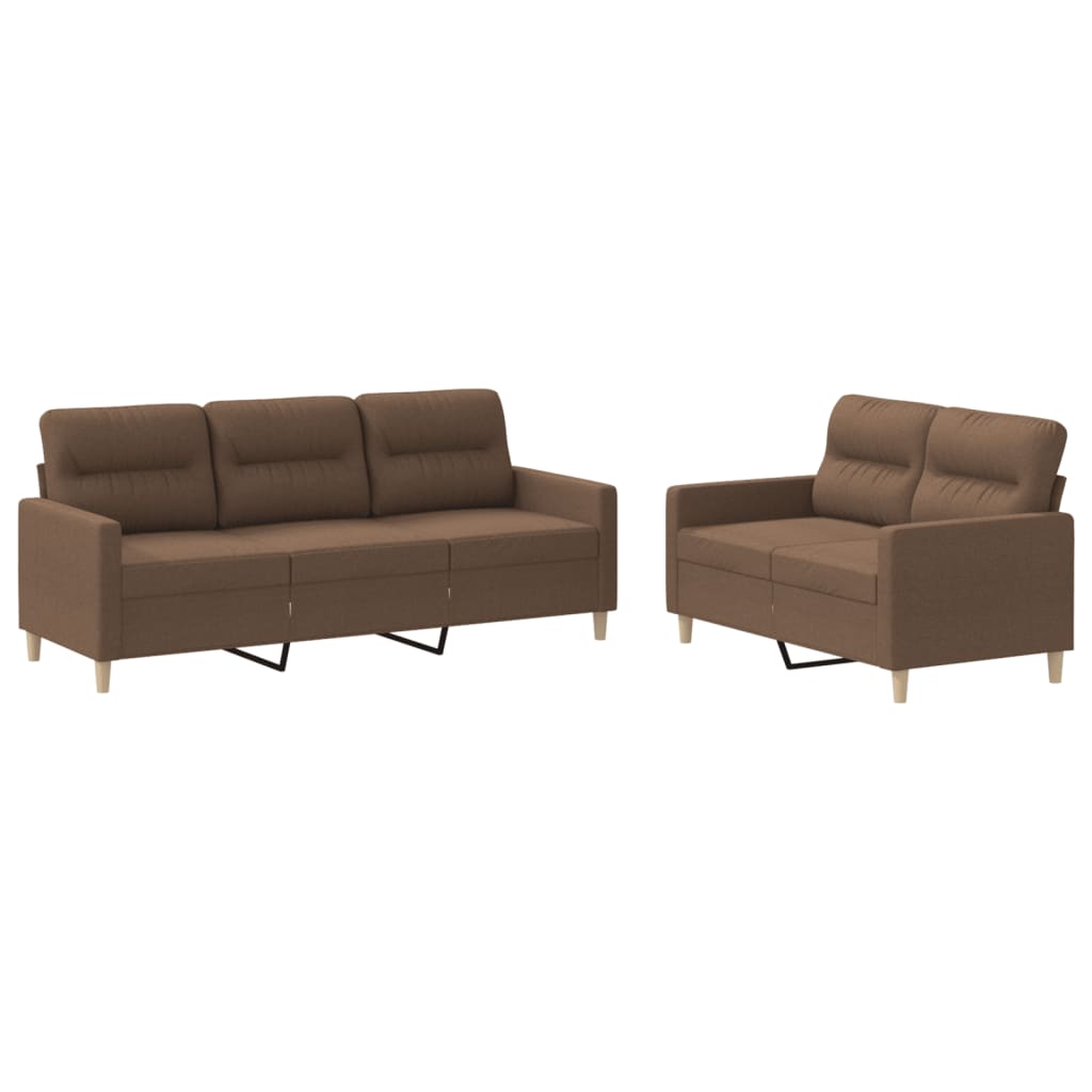 2-dijelni set sofa s jastucima smeđi od tkanine