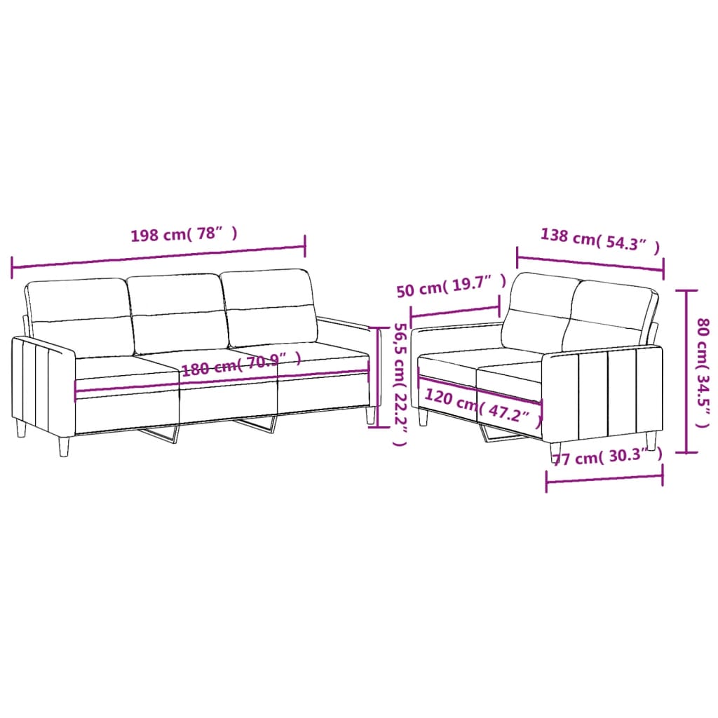 2-dijelni set sofa s jastucima smeđi od tkanine