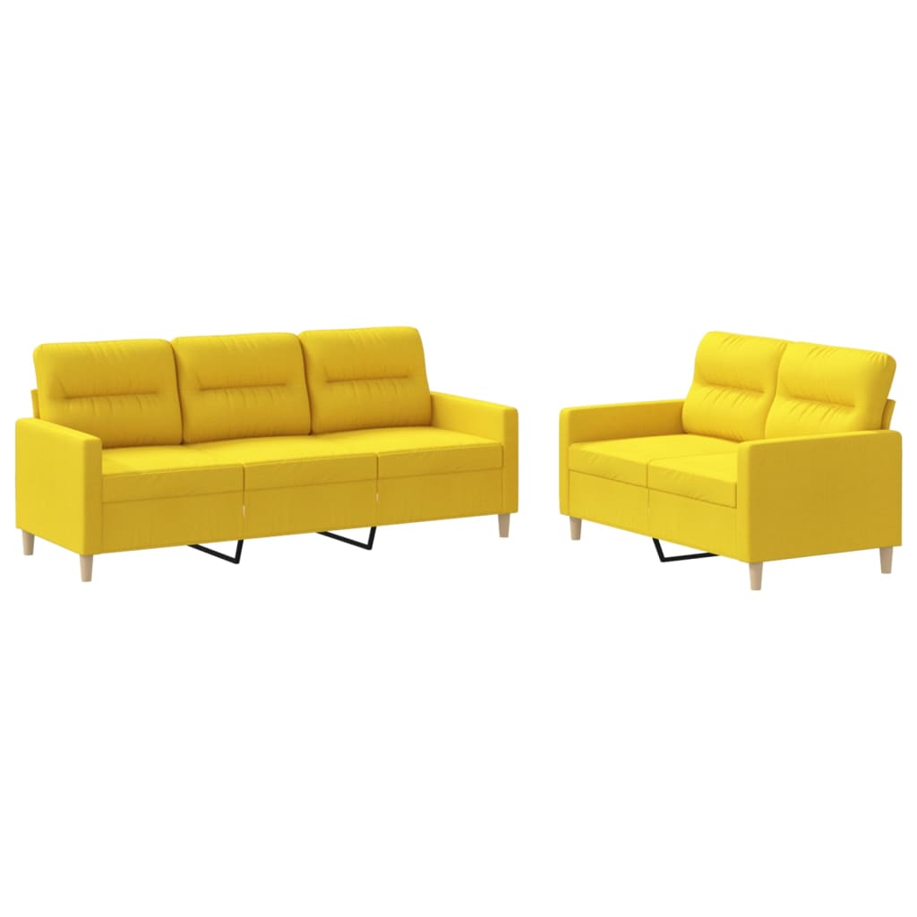2-dijelni set sofa s jastucima svjetložuti od tkanine
